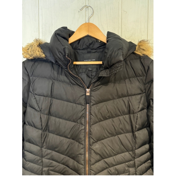 Marc New York Black Puffer Jacket with Faux Fur Detachable Hood, Size L - Picture 2 of 12
